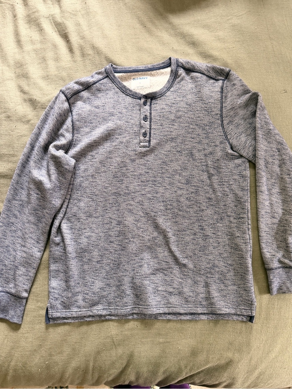Old Navy Men’s Heather Gray/Blue Henley Long-Sleeve Shirt